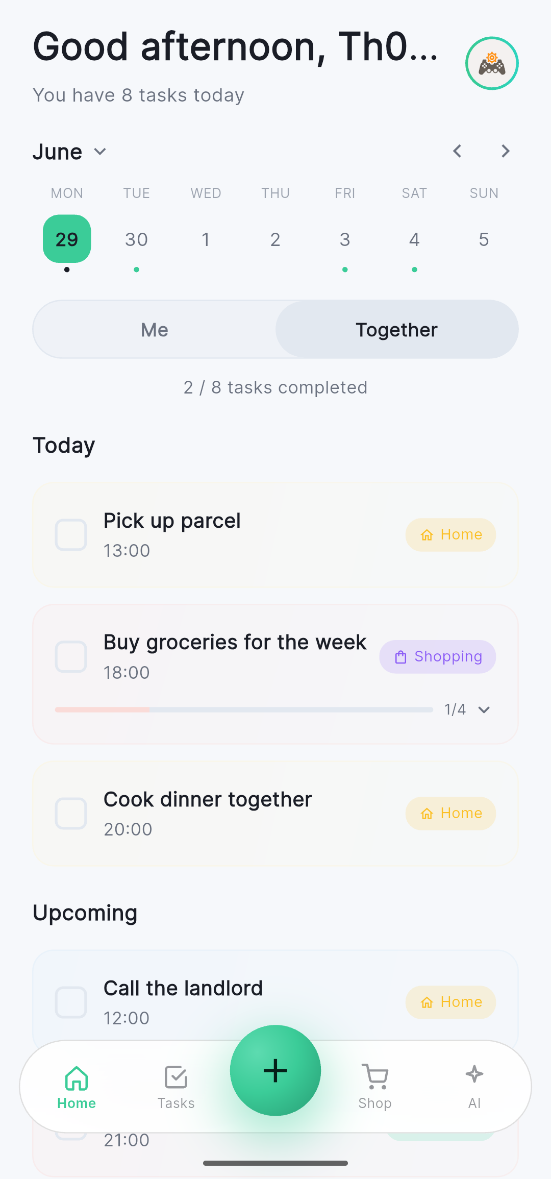Shared tasks in the Together view